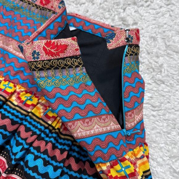 Roja Colorful Mini Circle Skirt Tulle Trim Colorful Southwest Print Sz: M - Picture 8 of 9